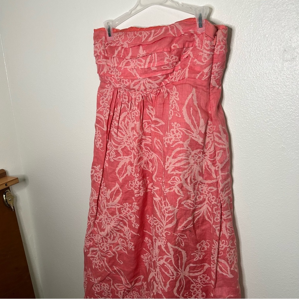 Banana republic linen strapless pink floral print dress - Picture 2 of 6